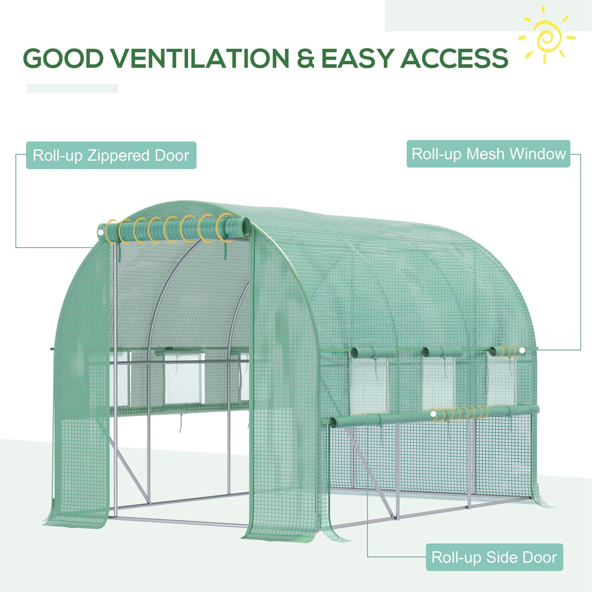 Kozy Walk-in Polytunnel Greenhouse Green House with Roll-up Sidewalls, UV-resistant PE Cover, 3 x 2 x 2m, White