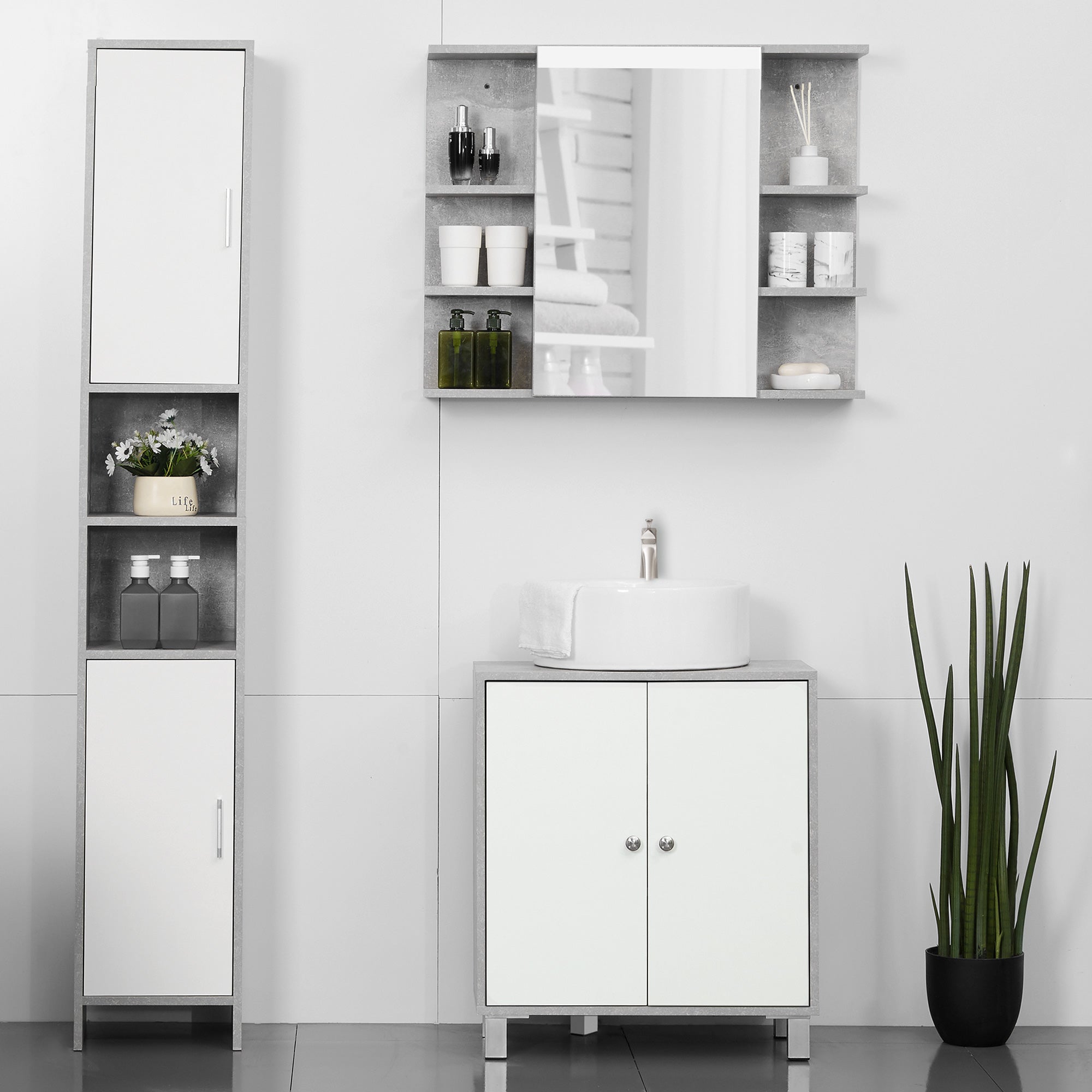 Kozy Under Sink Cabinet, Bathroom Vanity Unit, Storage Cupboard with Adjustable Shelves, White and Grey