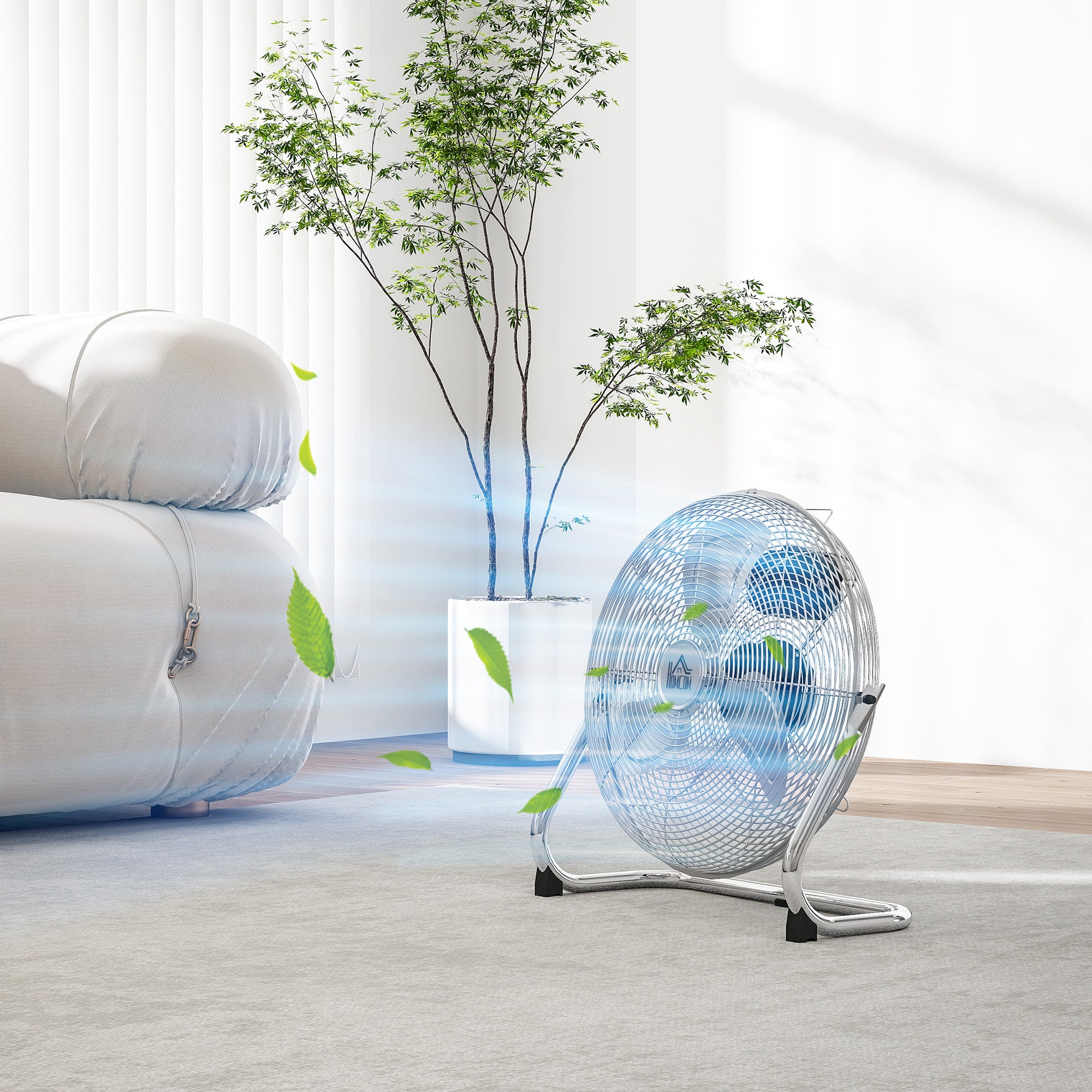 Kozy Metal Floor Fan with 3 Speeds & 120° Adjustable Tilt - Silver Tone