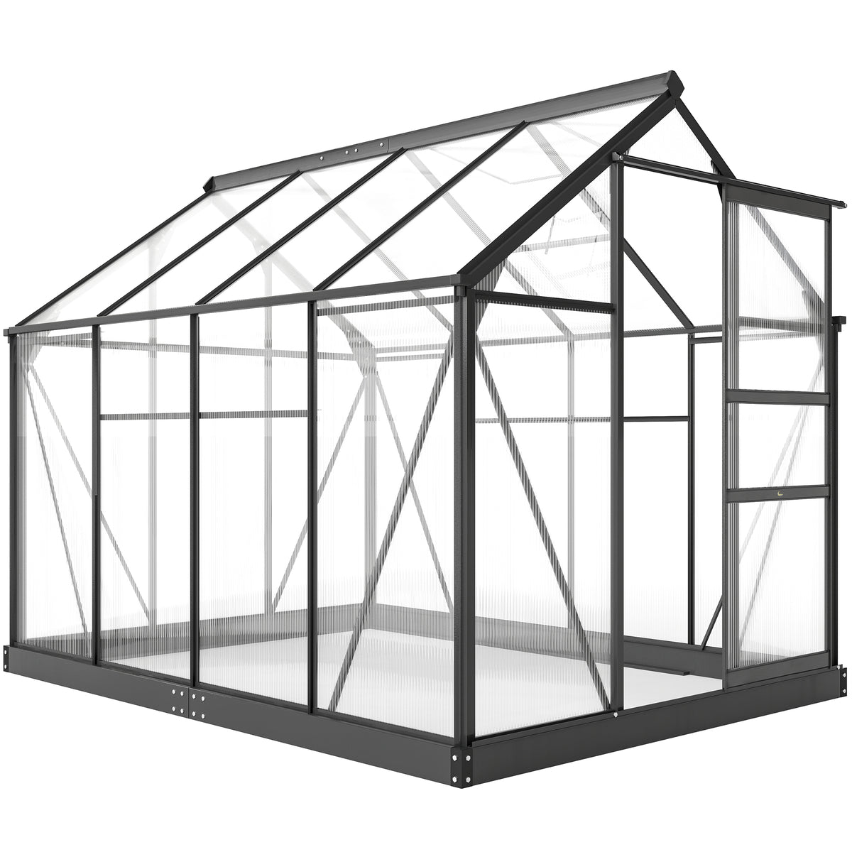 Kozy 6 x 8ft Polycarbonate Greenhouse, Large Walk-In Green House with Slide Door and Window, Garden Plants Grow House with Aluminium Frame and Foundation, Grey