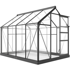 Kozy 6 x 8ft Polycarbonate Greenhouse, Large Walk-In Green House with Slide Door and Window, Garden Plants Grow House with Aluminium Frame and Foundation, Grey