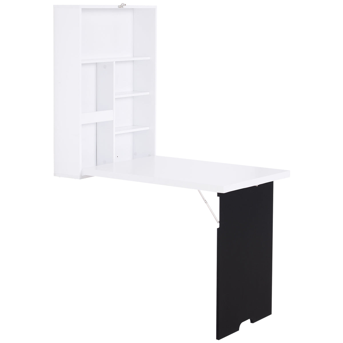 Kozy Folding Wall-Mounted Drop-Leaf Table, Convertible Wall Table With Chalkboard and Storage Shelf, Multifunctional Floating Desk for Home Office, White