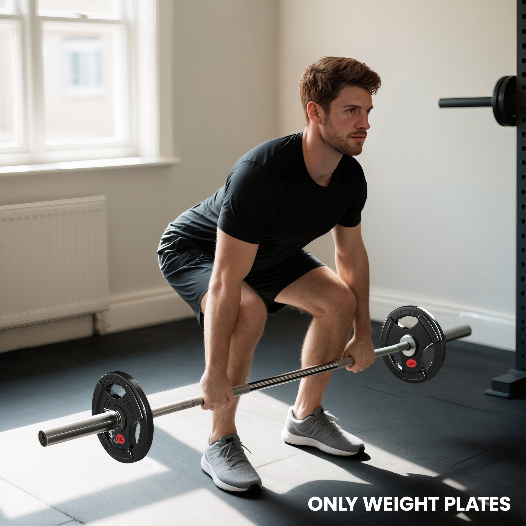 Kozy Olympic Weight Plates, 2"/5cm Weight Disc Pair with Tri-Grips, 2 x 15kg Dumbbell Plates for Weightlifting and Strength Training Home Gym Fitness Workout, Black