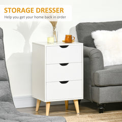 Kozy Bedside Table, Bedside Cabinet with 3 Drawers, Side End Table with Pine Wood Legs for Bedroom Living Room, White