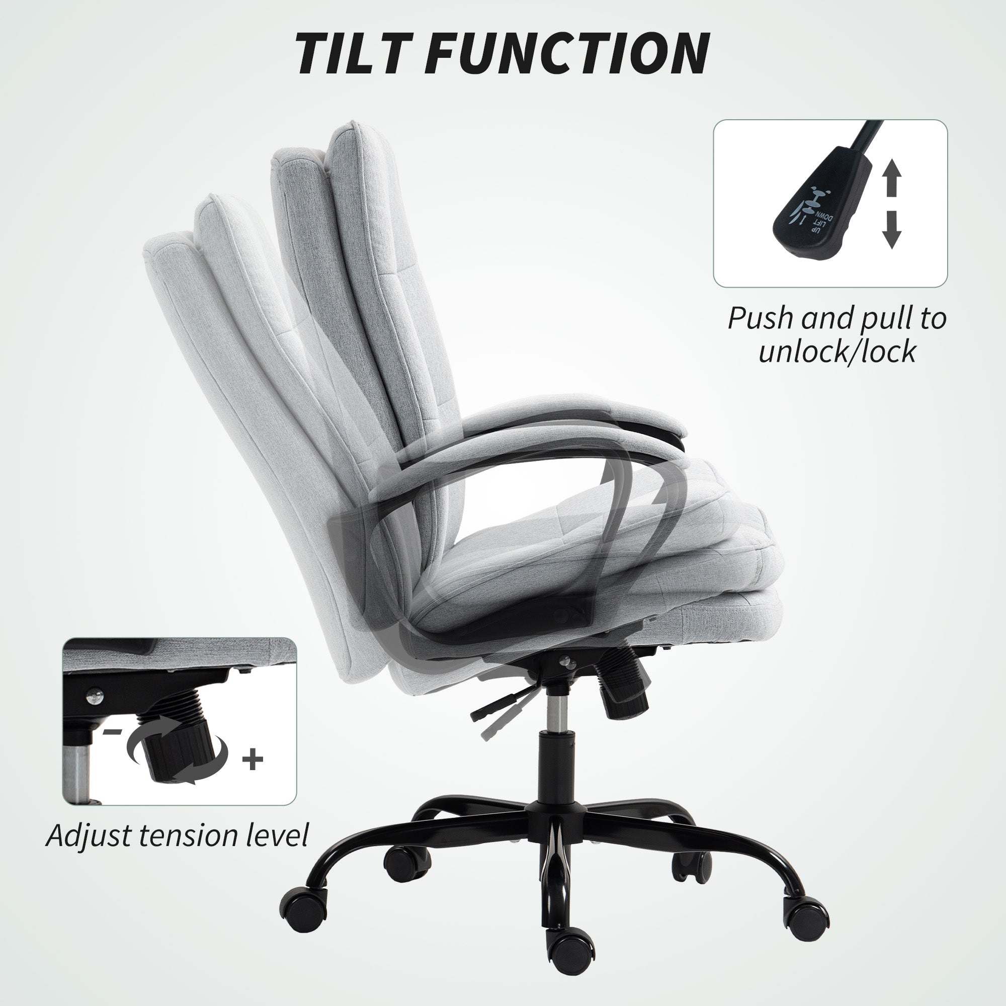 Kozy - Double Padded Linen-Look Office Chair - Light Grey