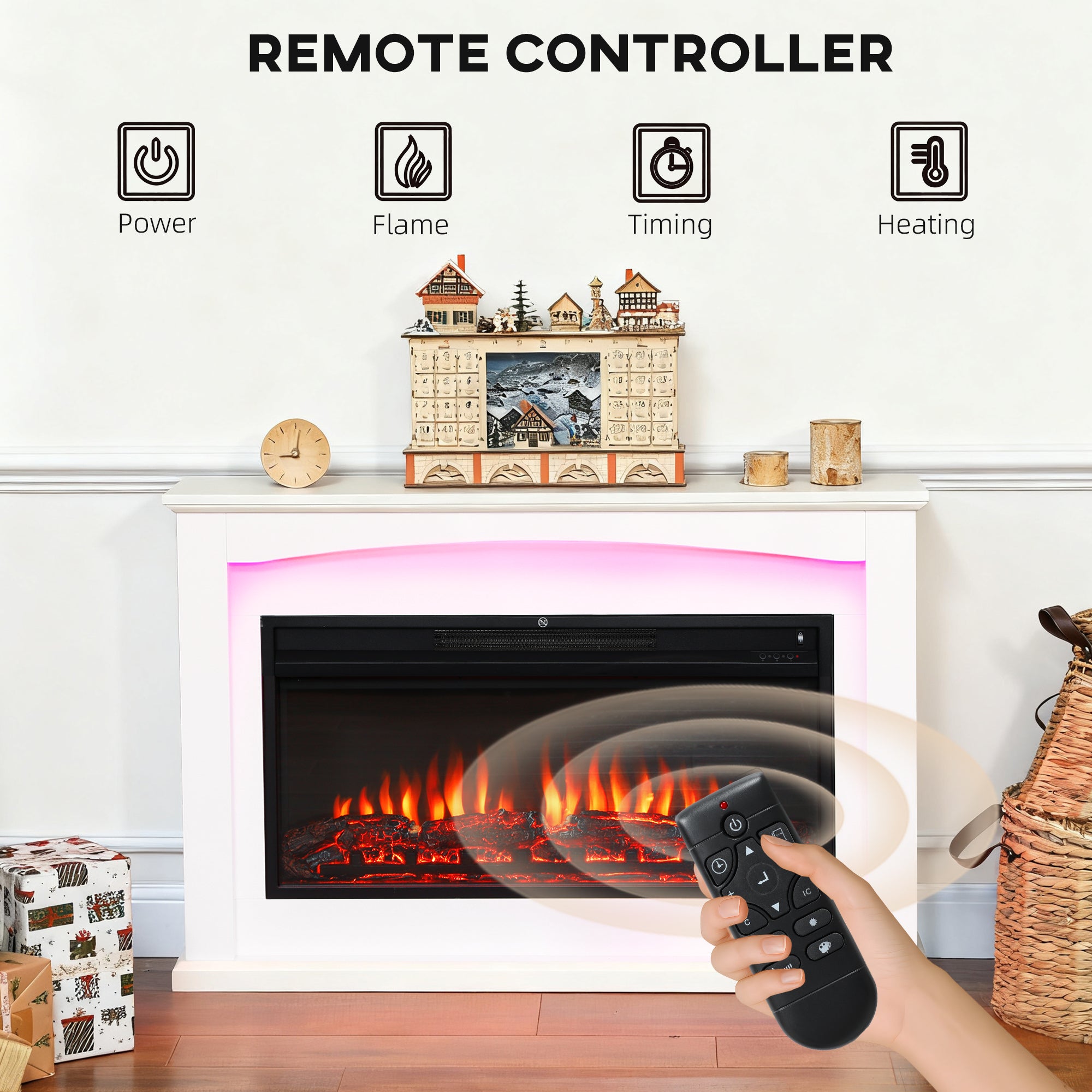 Kozy 2000W 5118 BTU Faux Flame Fireplace - White