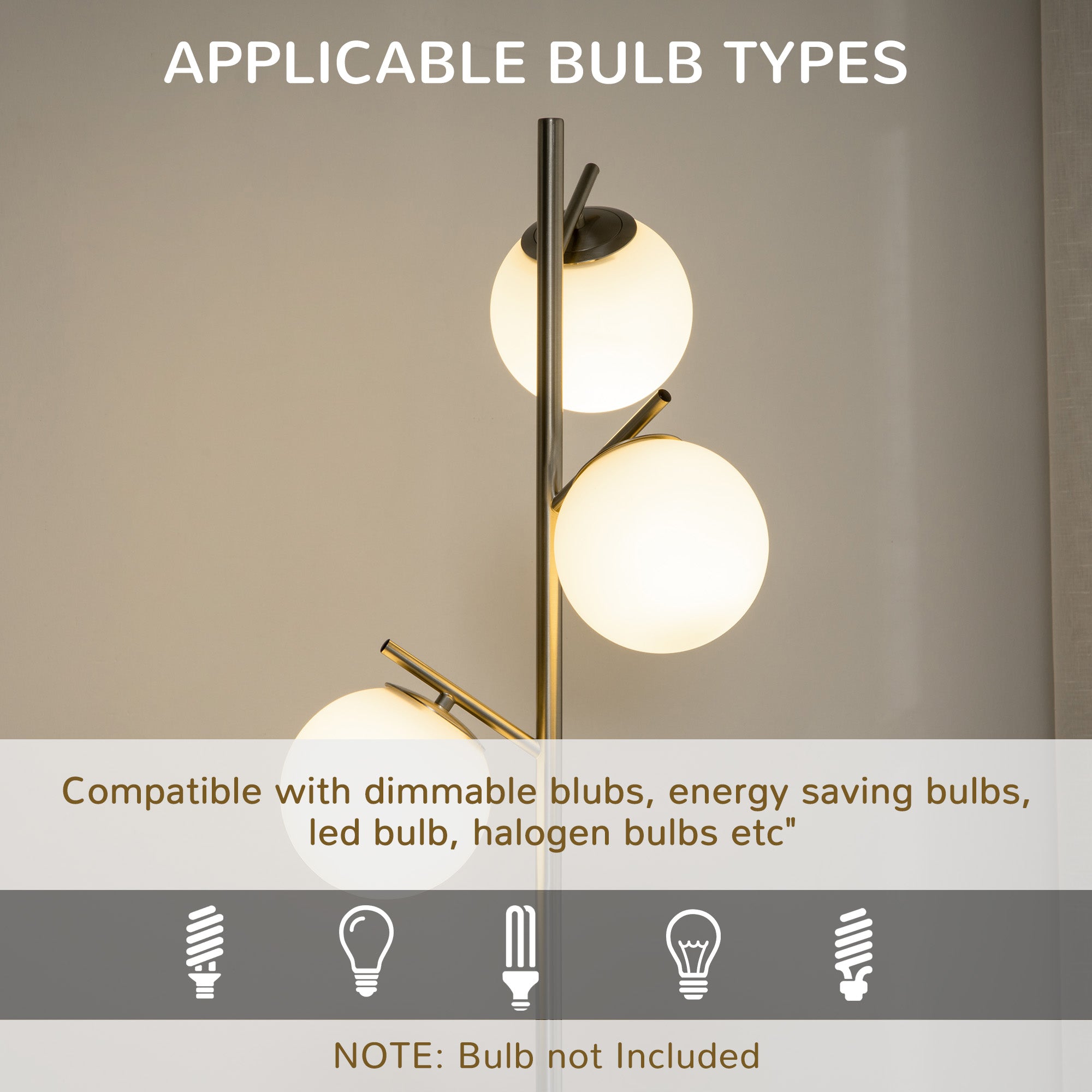 Kozy 3-Light Tree Floor Lamps for Living Room, Modern Standing Lamp for Bedroom with Globe Lampshade, Steel Base, Bulb not Included, Silver Tone