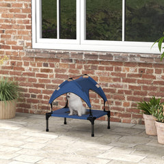 PawHut Cooling Raised Pet Bed w/ Washable Breathable Mesh, for Mini Small Dogs, 61 x 46 x 63cm - Dark Blue | Aosom UK