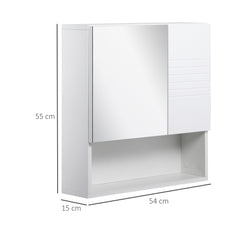 Kozy Bathroom Mirror Cabinet Wall-Mounted Storage w/ Double Door Adjustable Shelf - White