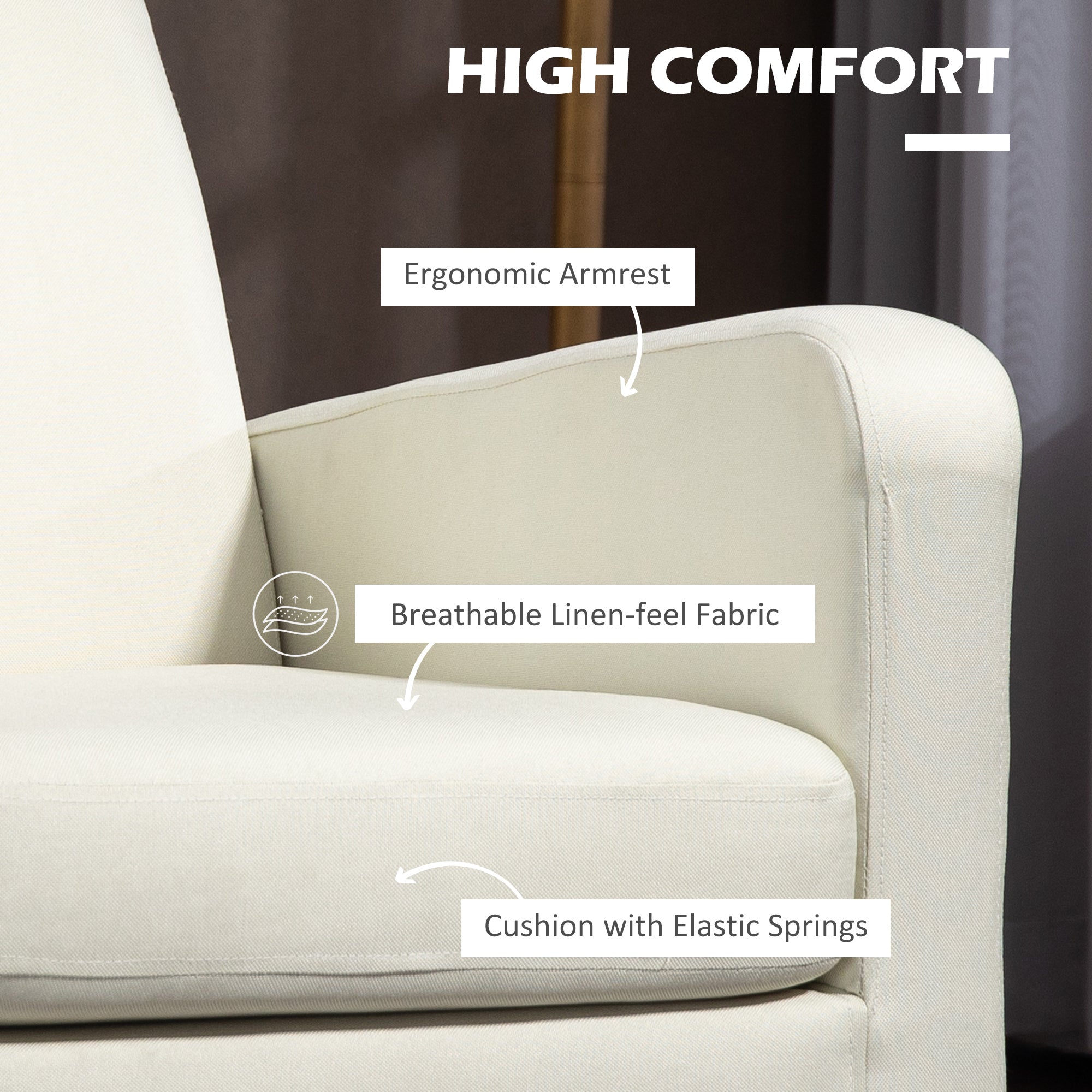 Modern Accent Chair, HOMCOM Single Sofa Occasional Chair with Rubber Wood Legs for Living Room, Bedroom, Cream White | Aosom UK