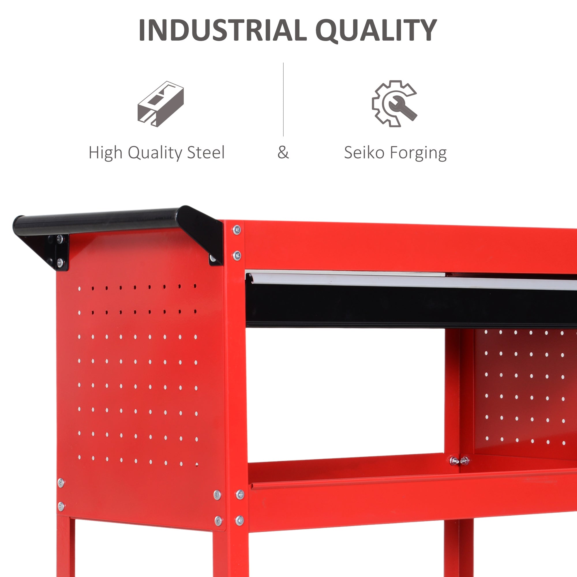 Kozy 3-Tier Tool Trolley Cart Storage Shelf Roller Cabinet DIY Box Garage Workshop with Drawer Red