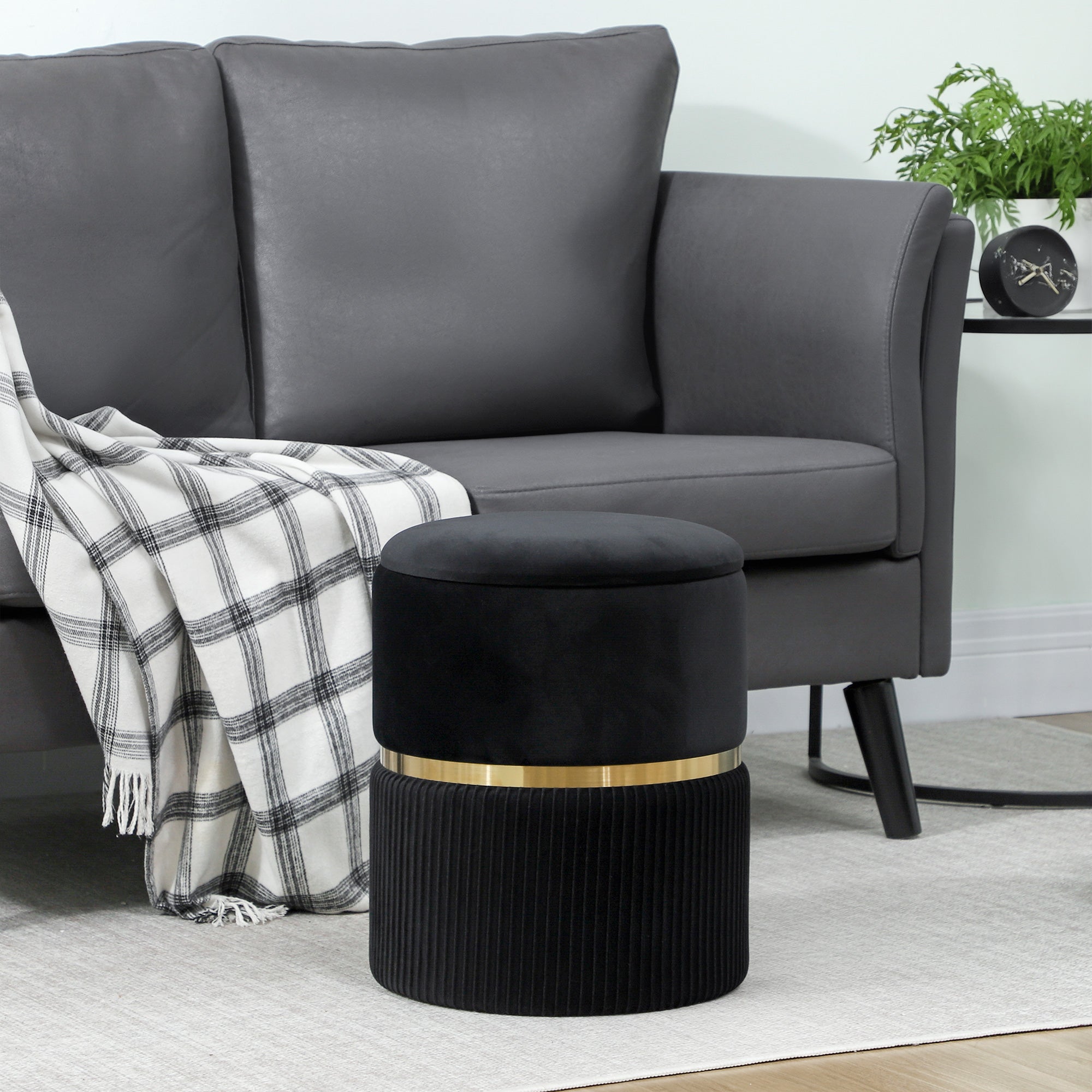 Kozy - Velvet-Feel Storage Ottoman - Black