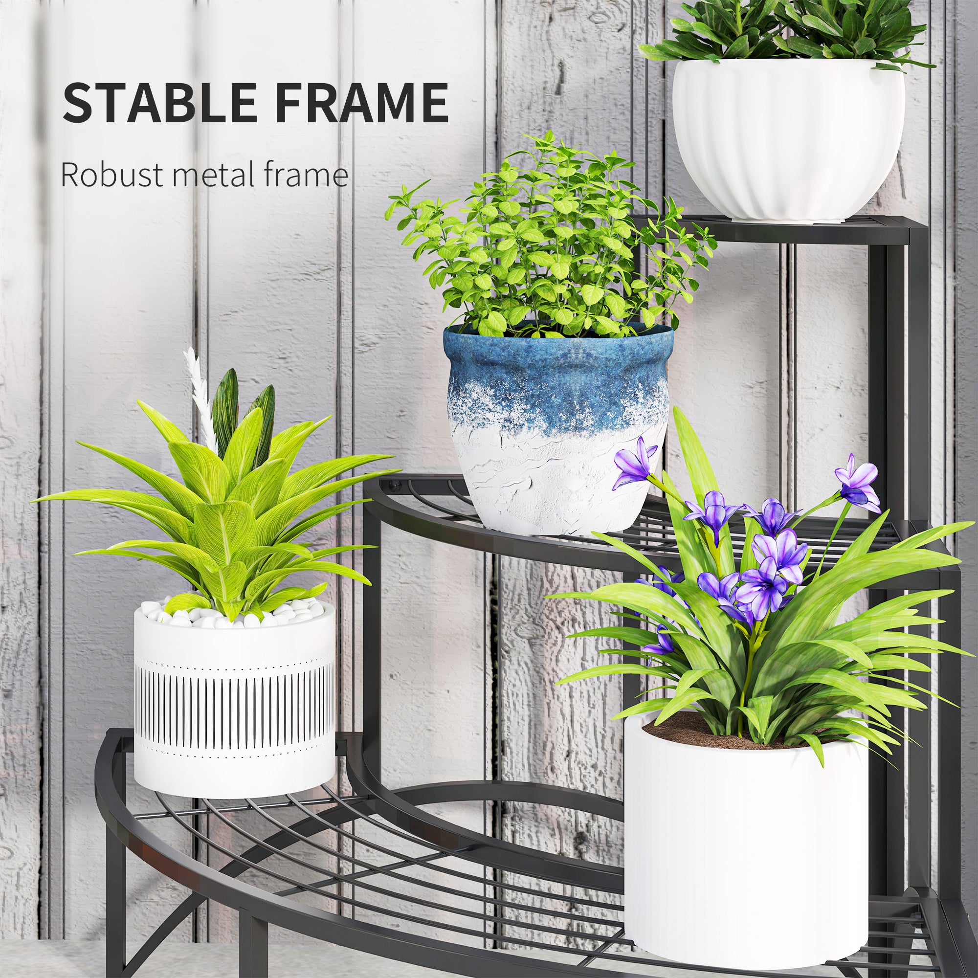 Kozy - Three-Tier Corner Metal Plants Shelves - Black