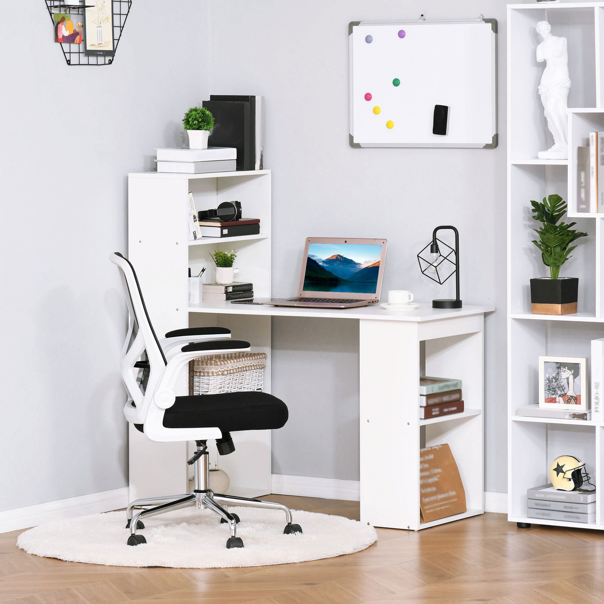 HOMCOM 120cm Modern Computer Desk Bookshelf  Writing Table Workstation PC Laptop Study Home Office 6 Shelves White