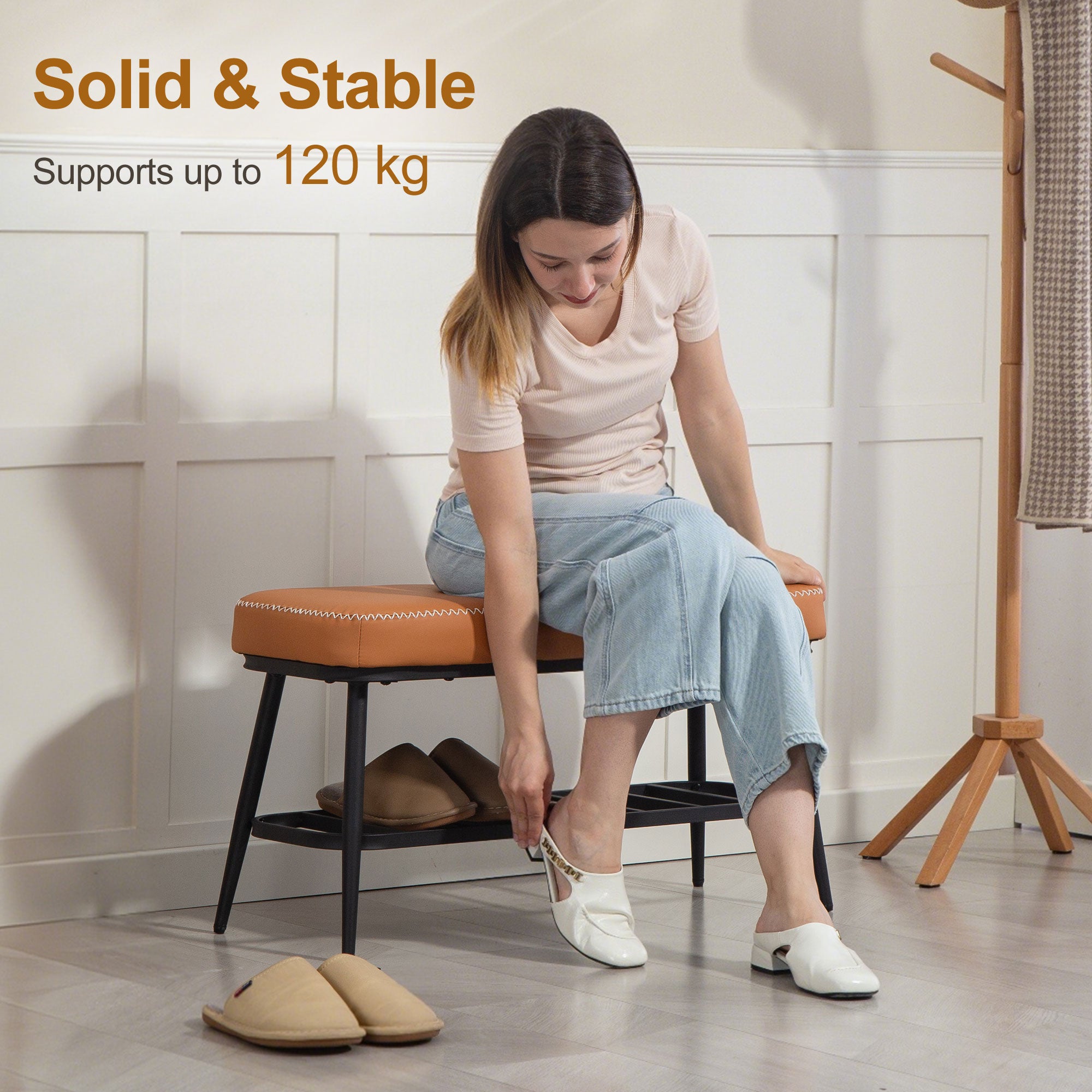 Kozy - PU Leather Shoe Storage Bench - Brown