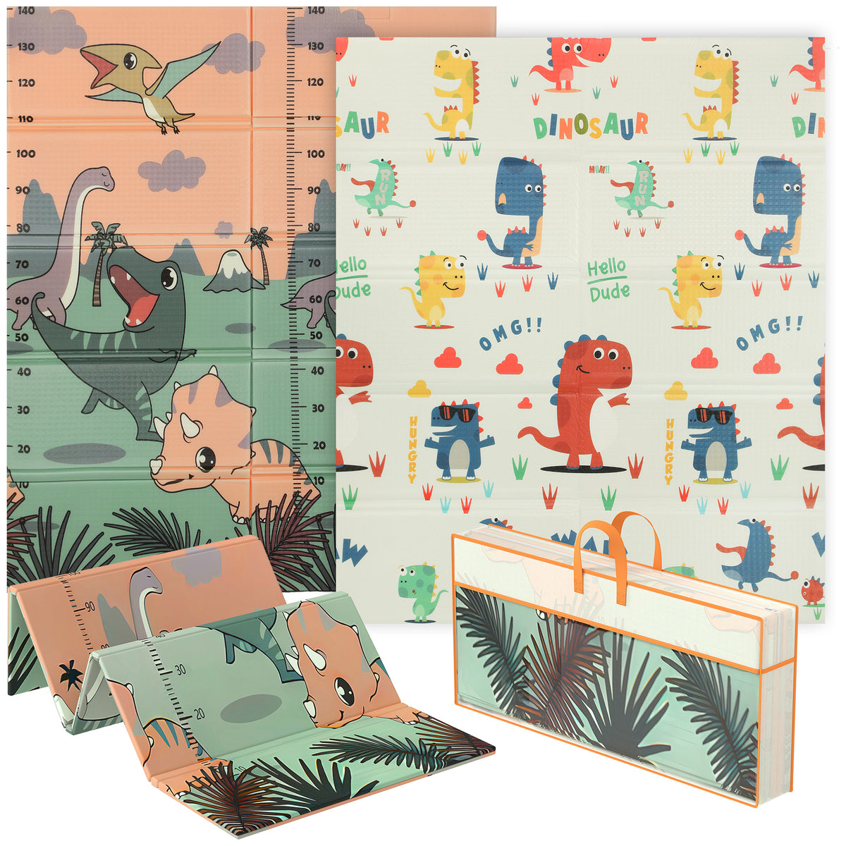 AIYAPLAY Dinosaur-Themed Baby Plat Mat Double Sided, Foldable, Water-Resistant for Outdoor/Indoor, 177 x 146 x 1.5cm