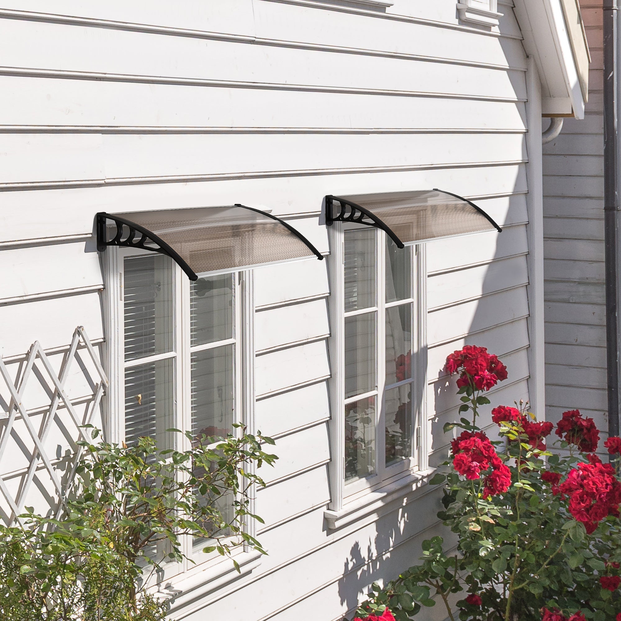 Outsunny Waterproof Curved Window Door Canopy Aluminium Rigid Plastic Polycarbonate Fixed Outdoor Awning UV Water Rain Resist | Aosom UK