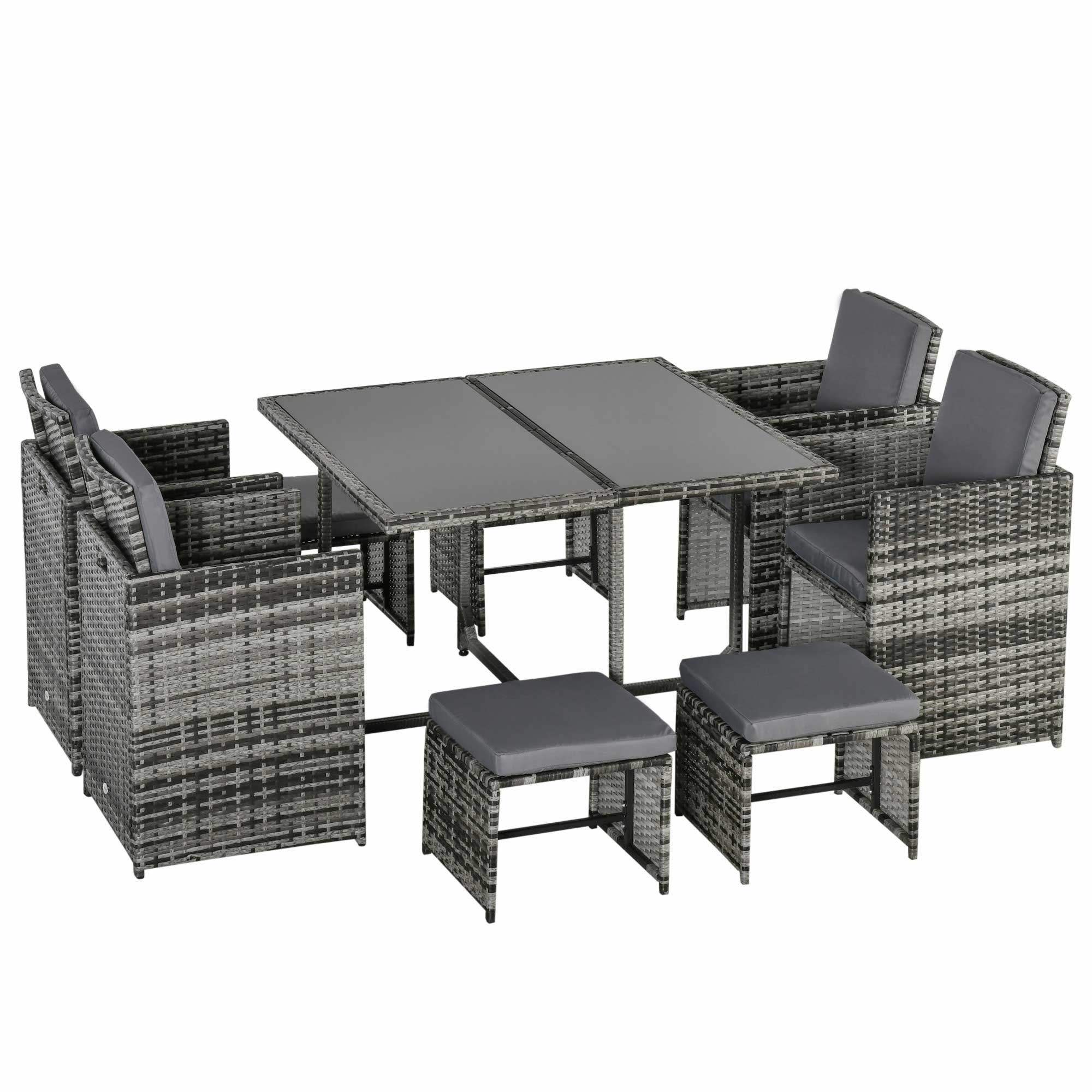Kozy 8-Seater Rattan Furniture Set Wicker Weave Patio Dining Table Seat