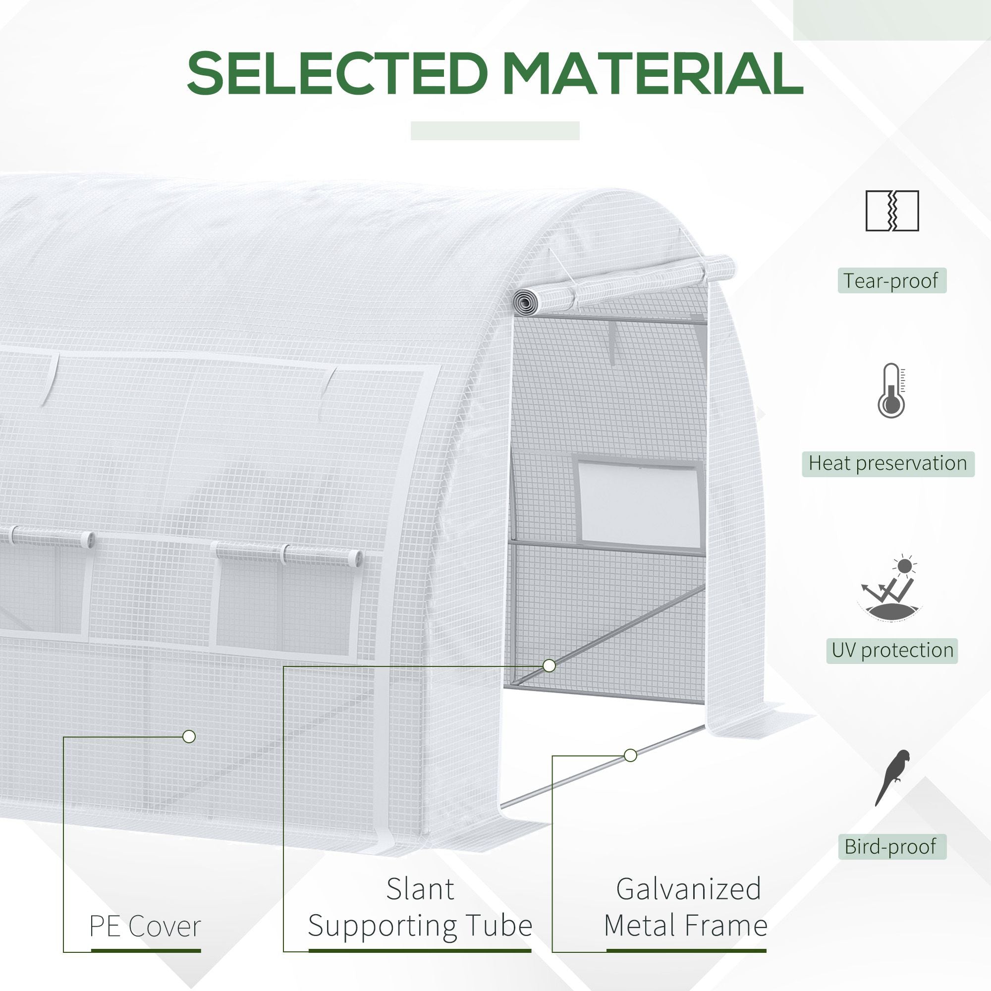 Kozy 4 x 3 x 2 m Polytunnel Greenhouse with Roll-up Side Walls, Walk-in Grow House Tent with Steel Frame, Reinforced Cover, Zipped Door and 12 Mesh Windows for Garden, White