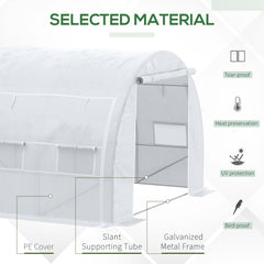 Kozy 4 x 3 x 2 m Polytunnel Greenhouse with Roll-up Side Walls, Walk-in Grow House Tent with Steel Frame, Reinforced Cover, Zipped Door and 12 Mesh Windows for Garden, White