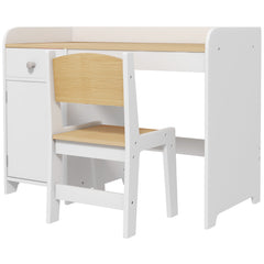 ZONEKIZ Kids Desk and Chair Set for 3-6 Year Old with Storage Drawer, Study Table and Chair for Children, White | Aosom UK