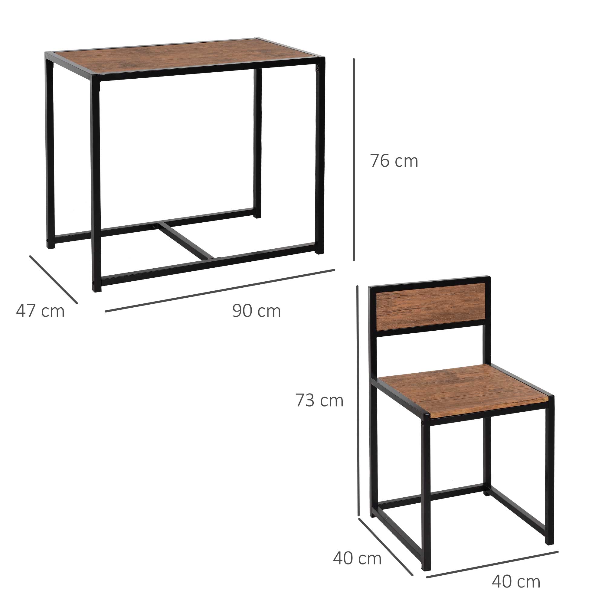 HOMCOM 3 Pcs Table Stool Set Industrial Design w/ Steel Frame MDF Panels Living Room Bar Modern Furniture