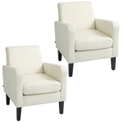 HOMCOM 2 Pieces Modern Armchairs with Rubber Wood Legs, Upholstered Accent Chairs, Single Sofa for Living Room, Bedroom, Cream White