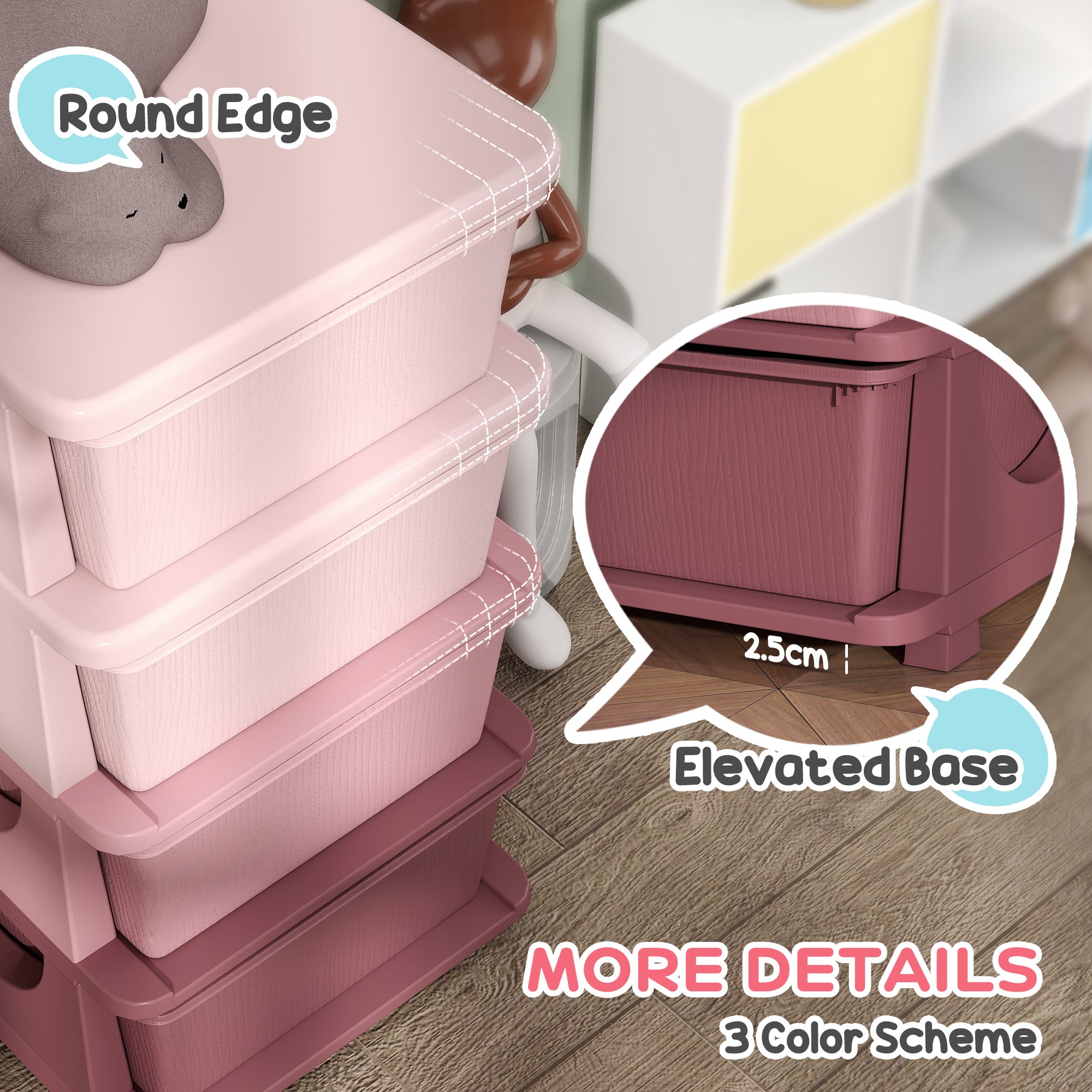 Kozy - Four-Tier Kids Storage Boxes, with Four Drawers, Pink