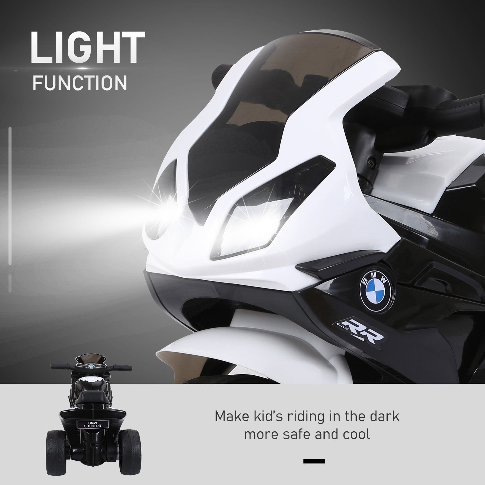 HOMCOM Compatible for Electric Kids Ride on Motorcycle BMW S1000RR w/ Headlights Music Battery Powered Play Bike 6V Black