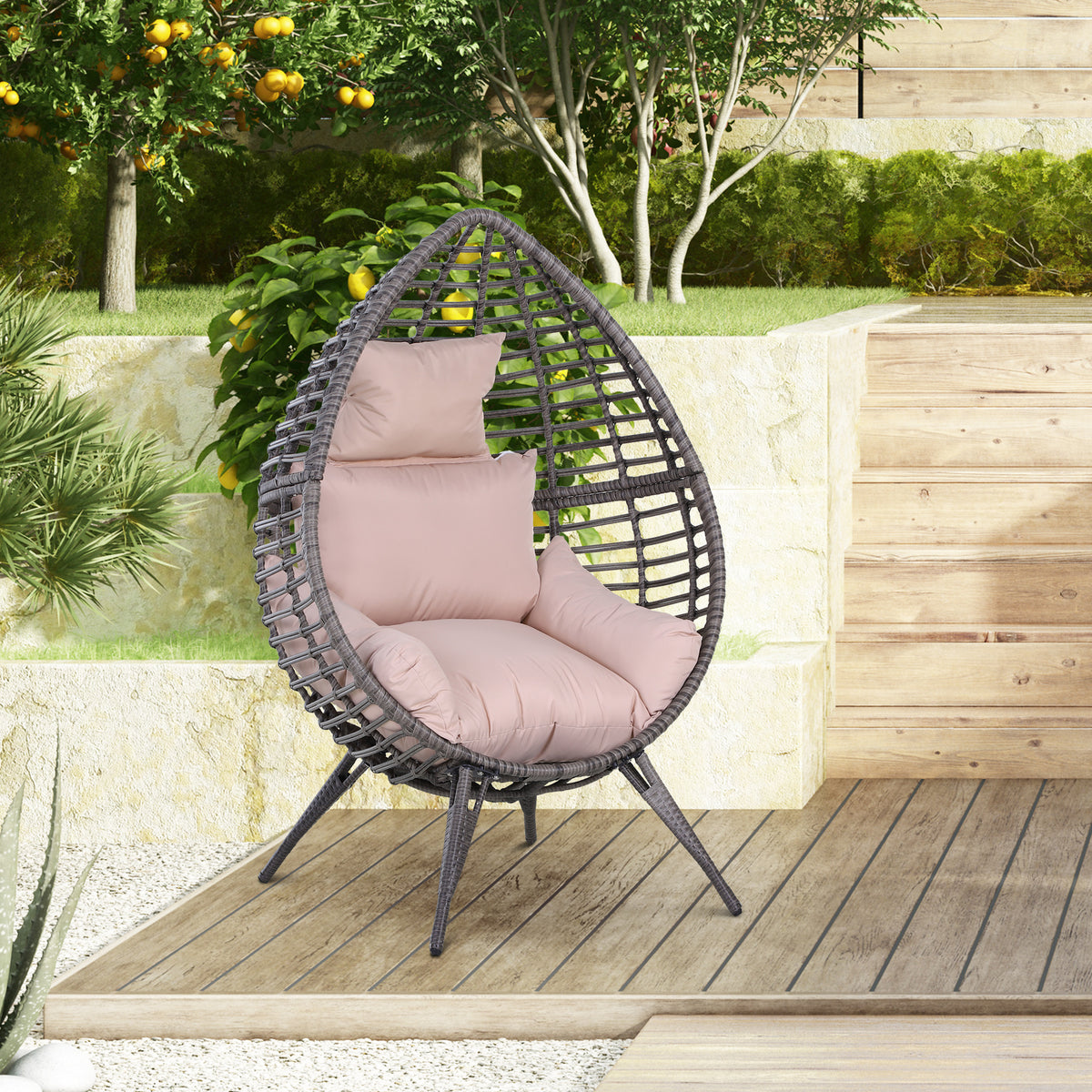 Outsunny Outdoor Indoor Rattan Egg Chair Wicker Weave Teardrop Chair with Cushion