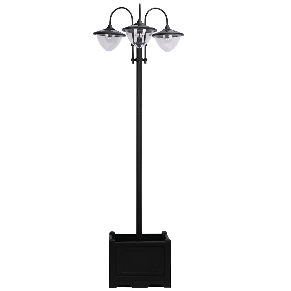 Kozy 189cm 3-head Solar Lamp Post, Street Light with Planter, Automatic-on, 6 Hour Max Outdoor Ready LED Lighting, Black