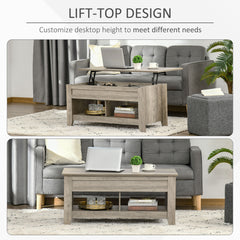 Kozy Lift Top Coffee Table w/ Hidden Storage Compartment Open Shelves Lift Tabletop Pop Up Centre Table for Living Room Oak Effect