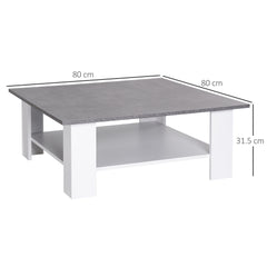 Kozy Square Coffee Table, Wooden Coffee Table with Storage, Cocktail Center Tea Table for Home Office, 80W x 80D x 31.5Hcm, Grey and White