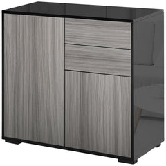 Kozy High Gloss Frame Sideboard, Push-Open Design with 2 Drawer for Living Room, Bedroom, 74H x 79W x 36Dcm, Light Grey and Black