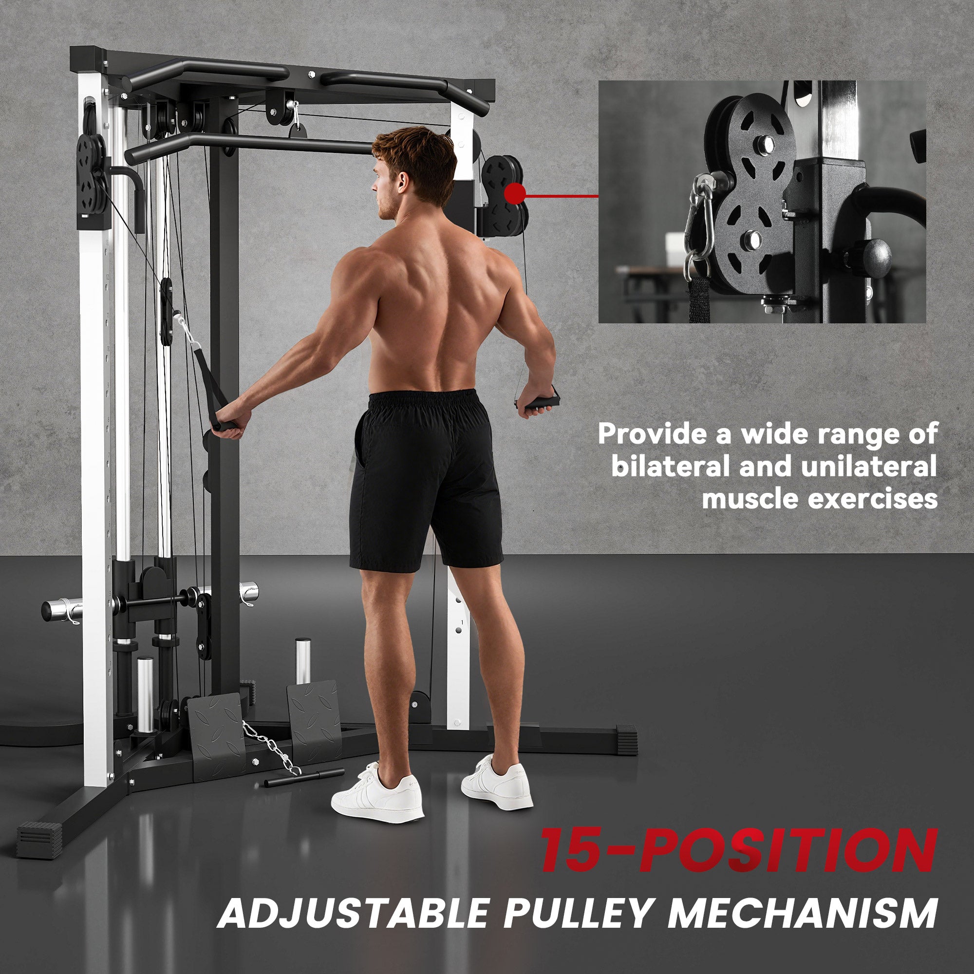 Kozy Home Gym Machine, Multifunctional Gym Equipment with High and Low Pulleys, Pull Up Bar, 15-Position Adjustable Strength Training Workout Station for Full Body Fitness