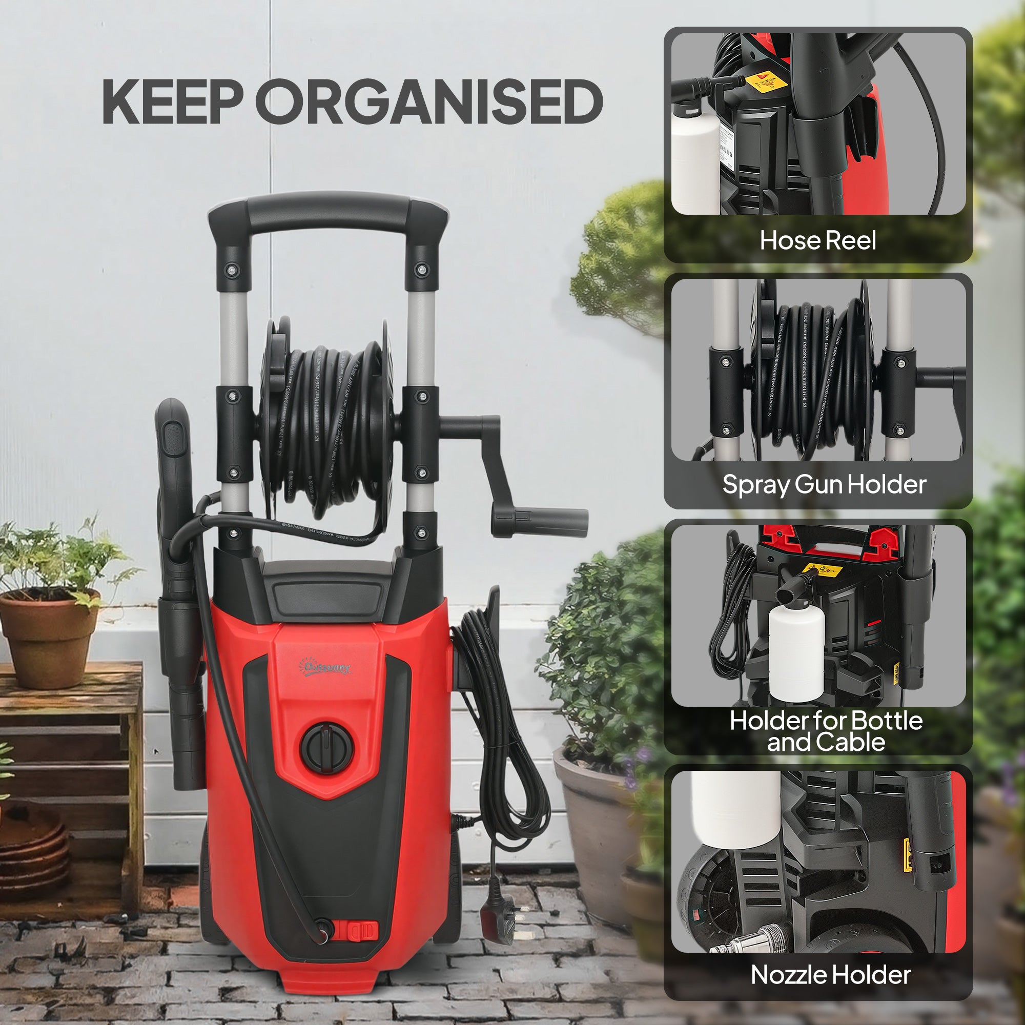 Kozy 150-Bar Pressure Washer, with Accessories - Red/Black