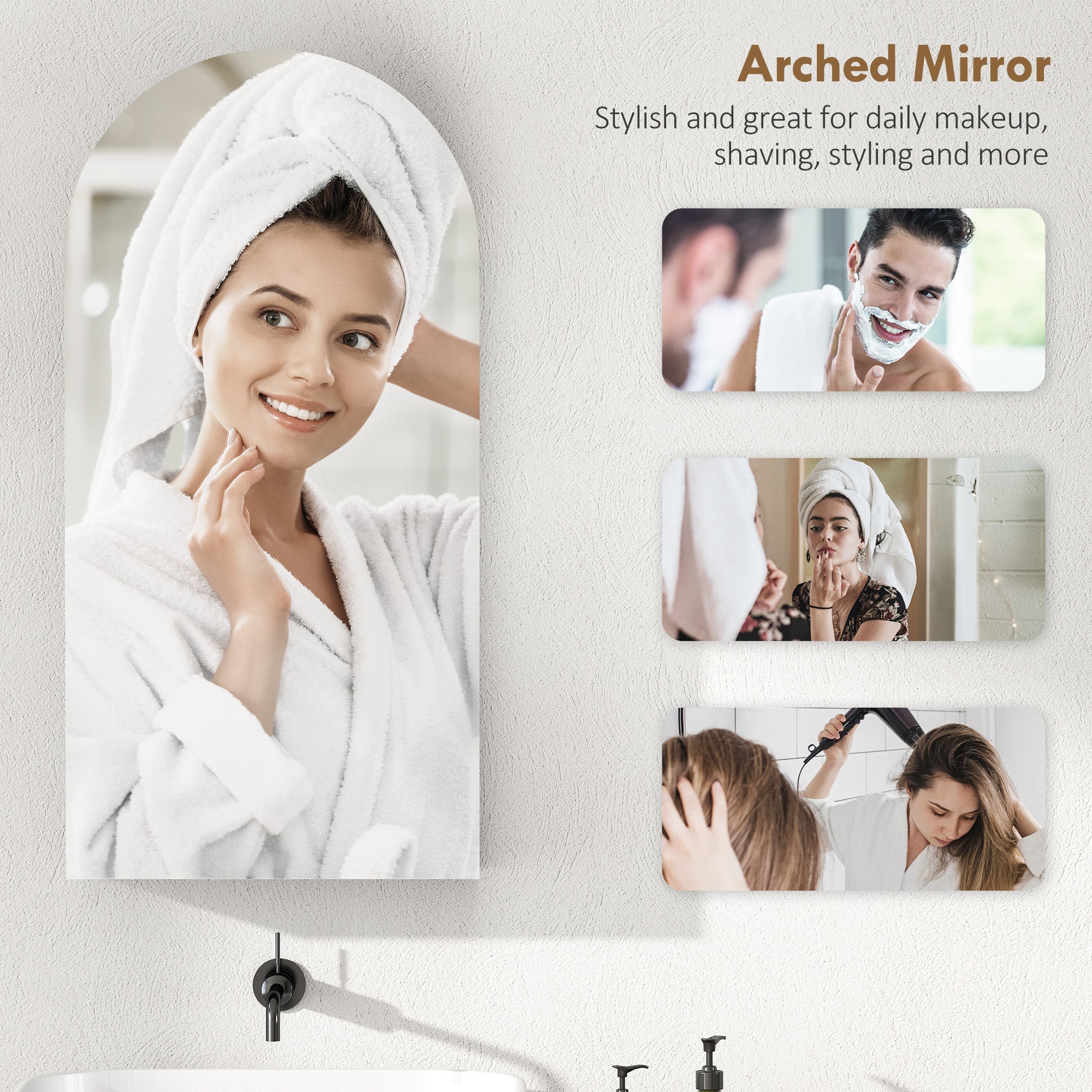 Kozy - Arched Bathroom Mirror Cabinet with Adjustable Glass Shelves - White