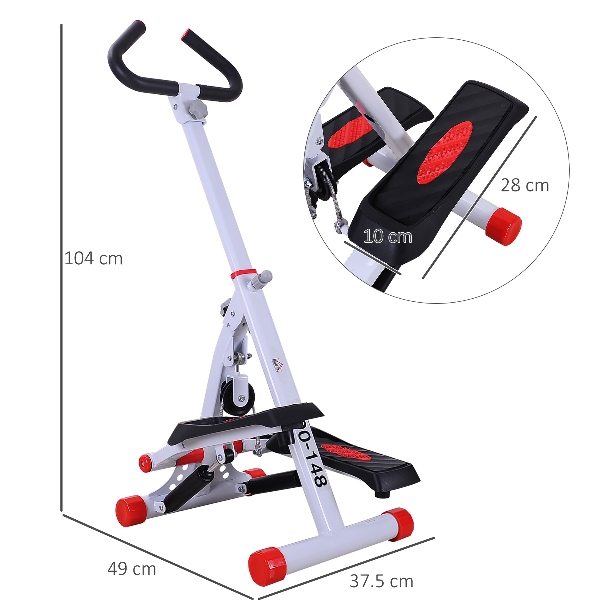 HOMCOM Foldable Stepper with Handle Hand Grip Workout Fitness Machine Sport Exercise Gym Bar Cardio Steel