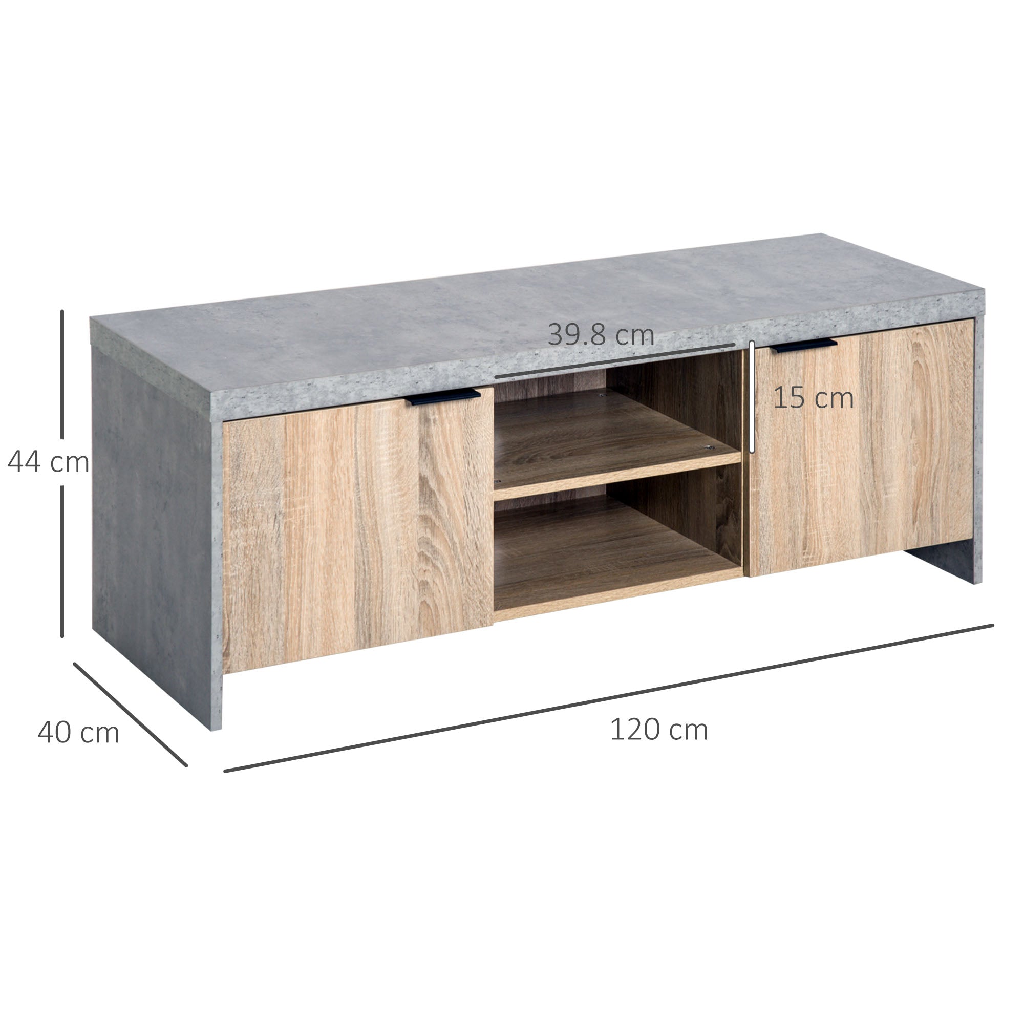 Kozy TV Stand for TV up to 55", 2 Doors TV Cabinet with Open Shelves, TV Unit TV Table for Living Room Bedroom Entertainment Room, 120L x 40W x 44H, Grey