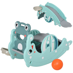 Kozy 3-in-1 Baby Rocking Horse Portable Slide Basketball Hoop Equipment Indoor Outdoor Playground Toy, Age 18-36 Months, Green