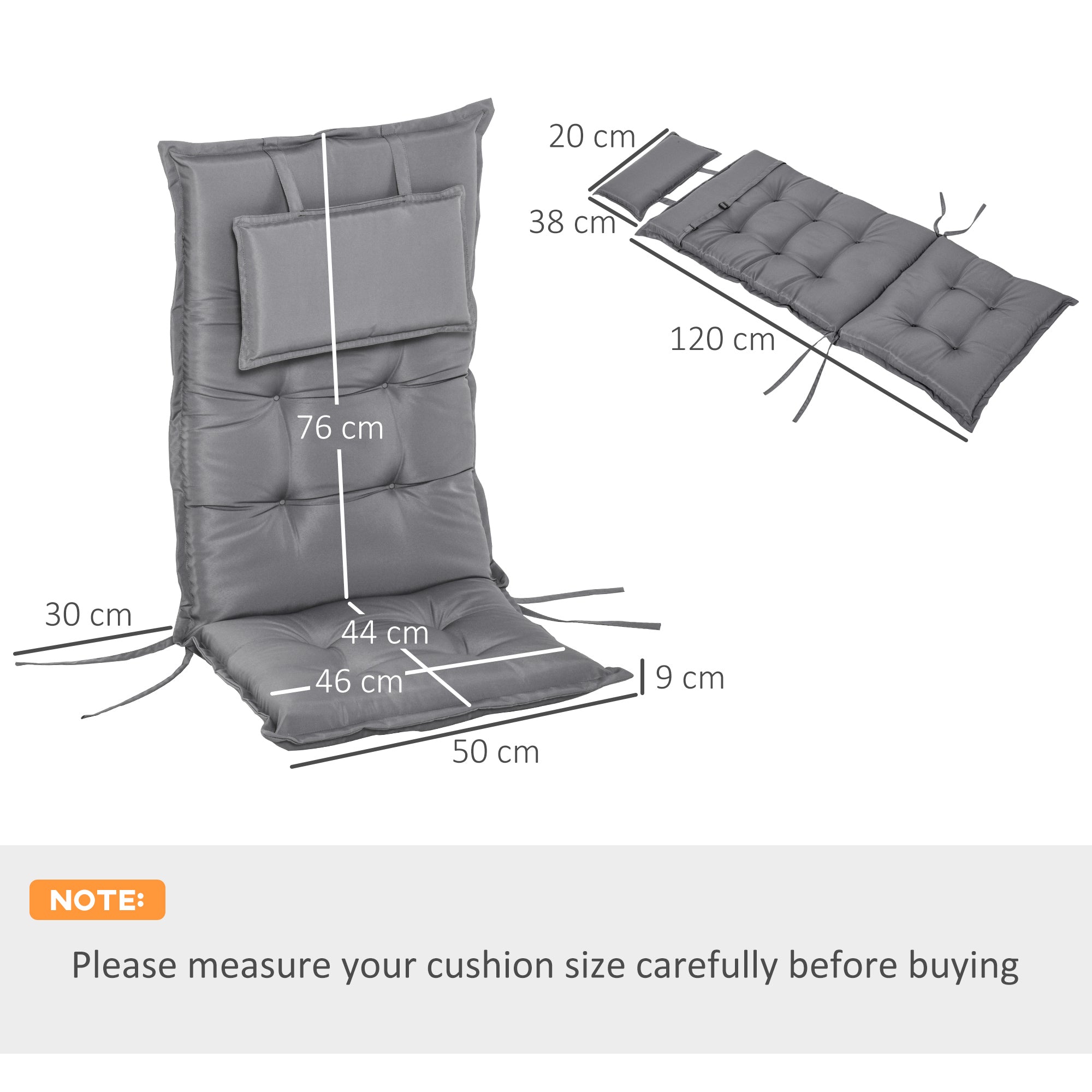 Kozy Set of 2 Outdoor Chair Cushions, High Back Padded Patio Chair with Pillow for Indoor and Outdoor Use, Dark Grey
