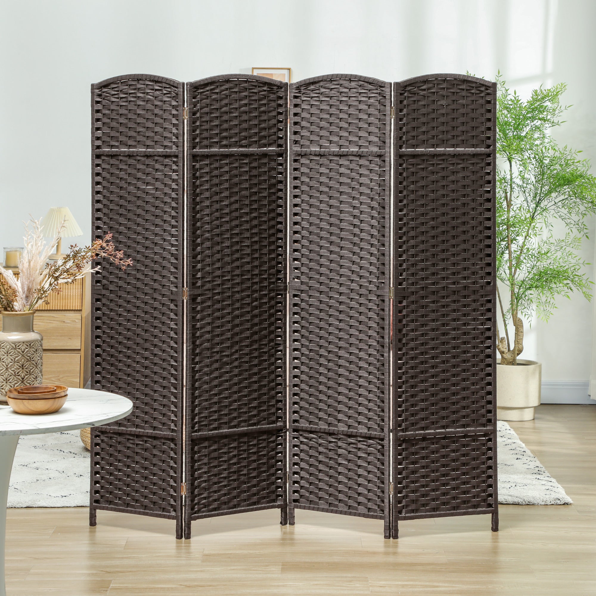 Kozy - 4 Panel Folding Room Divider, Freestanding Privacy Screen for Living Room, Bedroom and Office, 160 x 170cm, Brown