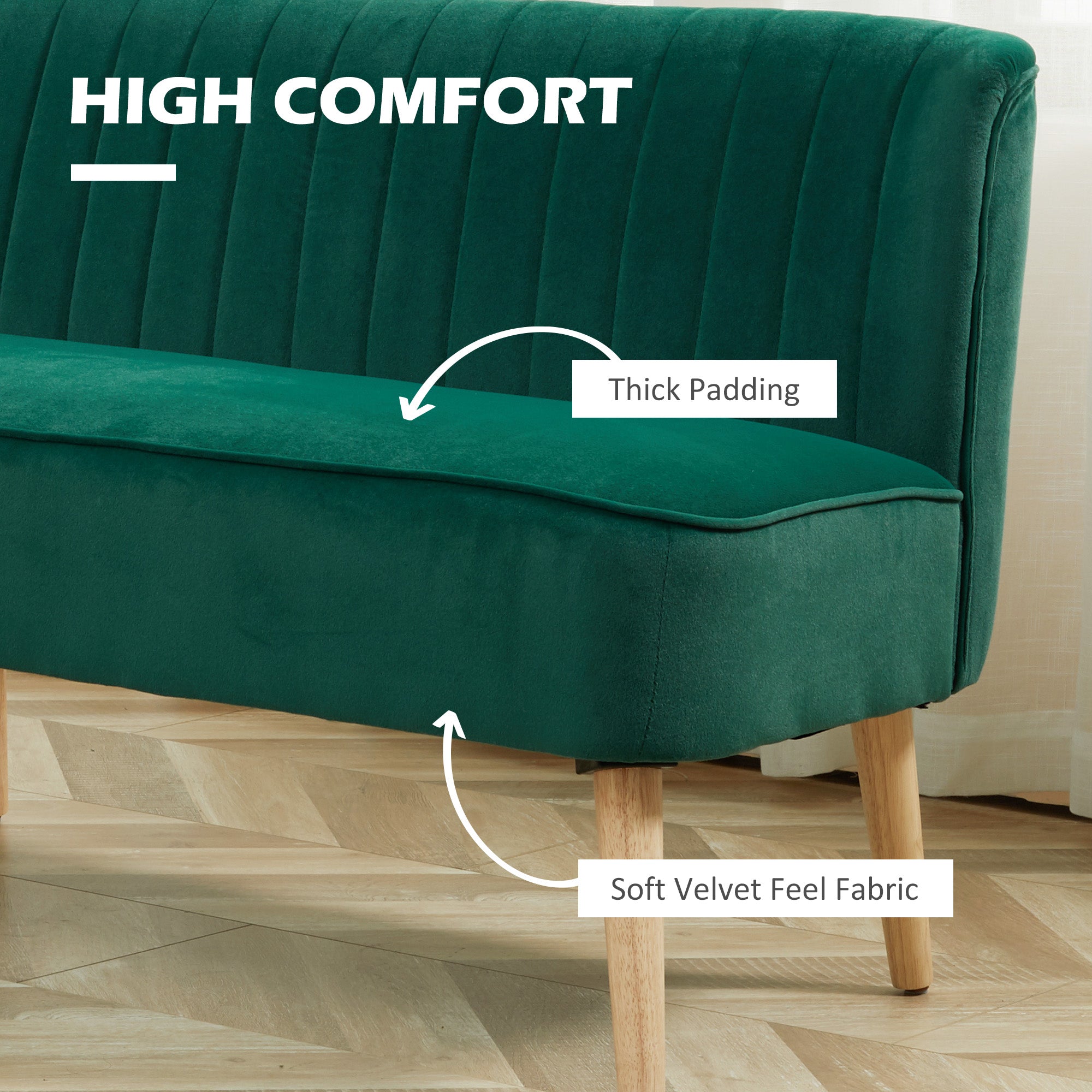 Kozy - Modern Velvet Double Seat Sofa w/ Wood Frame Foam Padding High Back Soft Comfortable Compact Couch Green