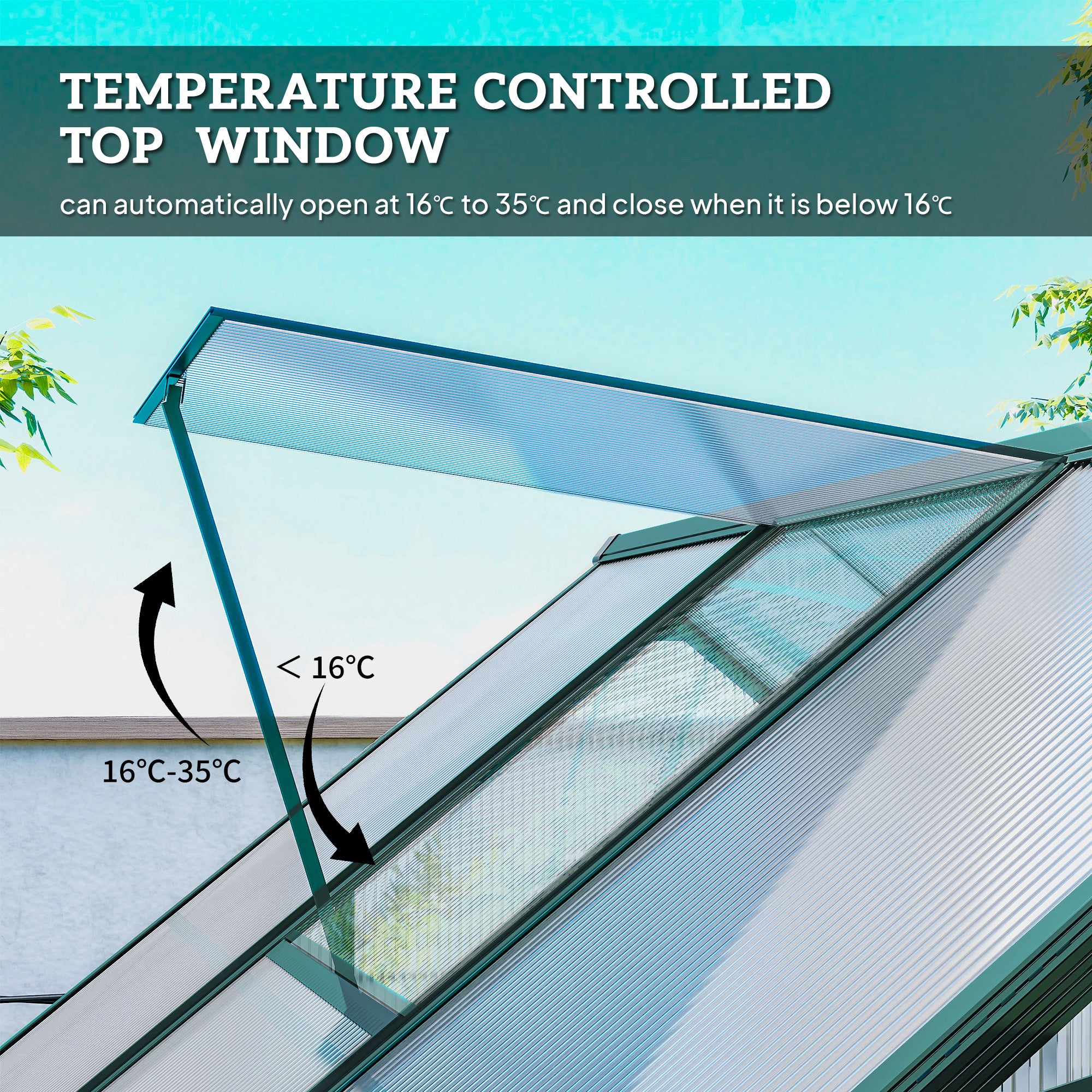 Kozy 6x6 FT Polycarbonate Greenhouse with Base and Raised Bed, Walk-in Greenhouse with Aluminium Frame, Temperature Controlled Window, Foundation for Plants, Flowers, Vegetable