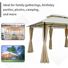 Outsunny 4m x 3(m) Metal Gazebo Canopy Party Tent Garden Pavillion Patio Shelter Pavilion with Curtains Sidewalls Beige