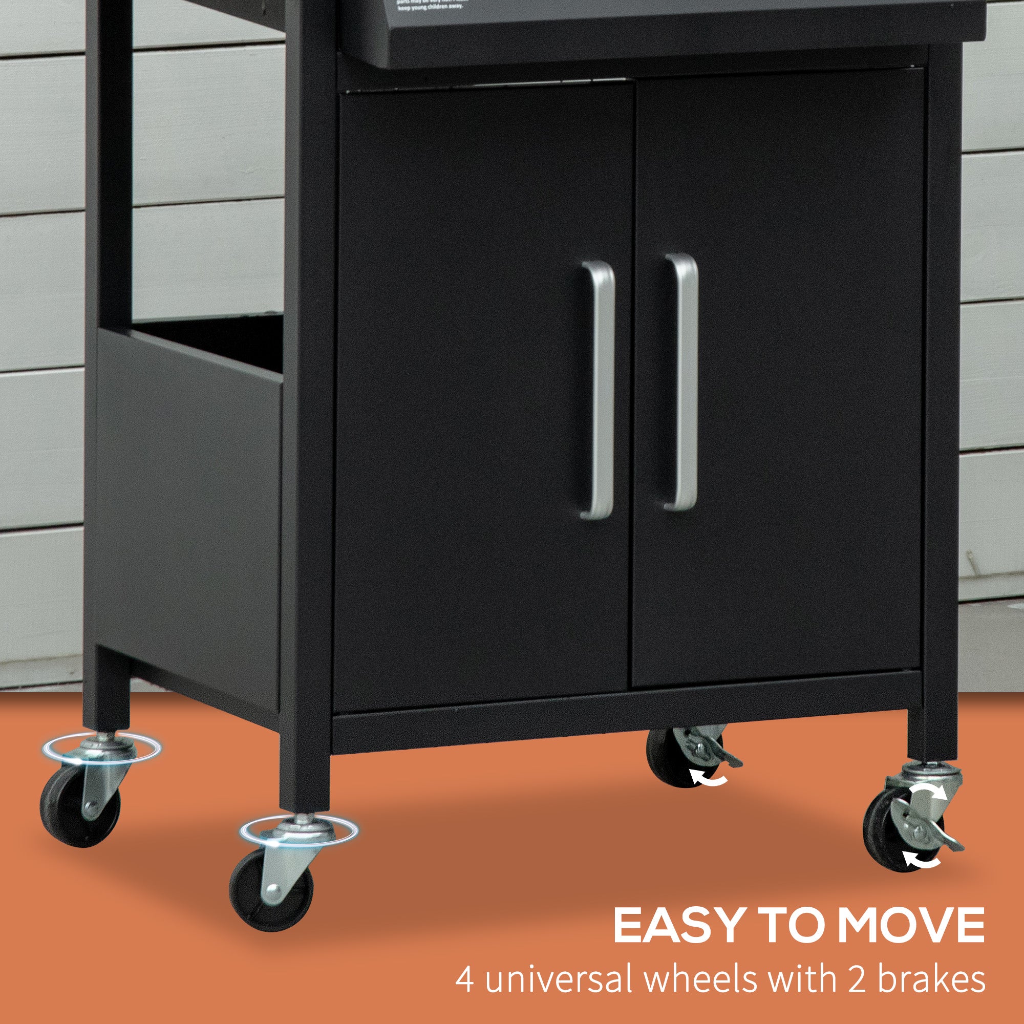 Kozy 3 Burner Gas BBQ Grill Outdoor Portable Barbecue Trolley w/ Warming Rack, Side Shelves, Storage Cabinet, Thermometer, Carbon Steel, Black