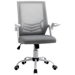 Kozy Office Chair with Flip-up Armrest, Mid Back Desk Chair with Mesh Back, Lumbar Support, Adjustable Height, Swivel Wheels for Home, Grey