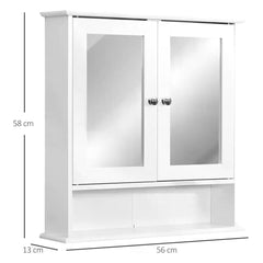 Kleankin Bathroom Wall Cabinet with Mirror Door, White Storage Unit for Toiletries, 56L x 13W x 58H cm, White