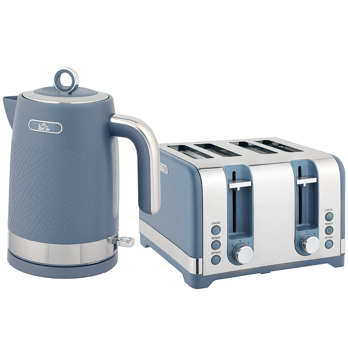 Kozy Sleek Textured Kettle and Four-Slice Toaster Set - Blue