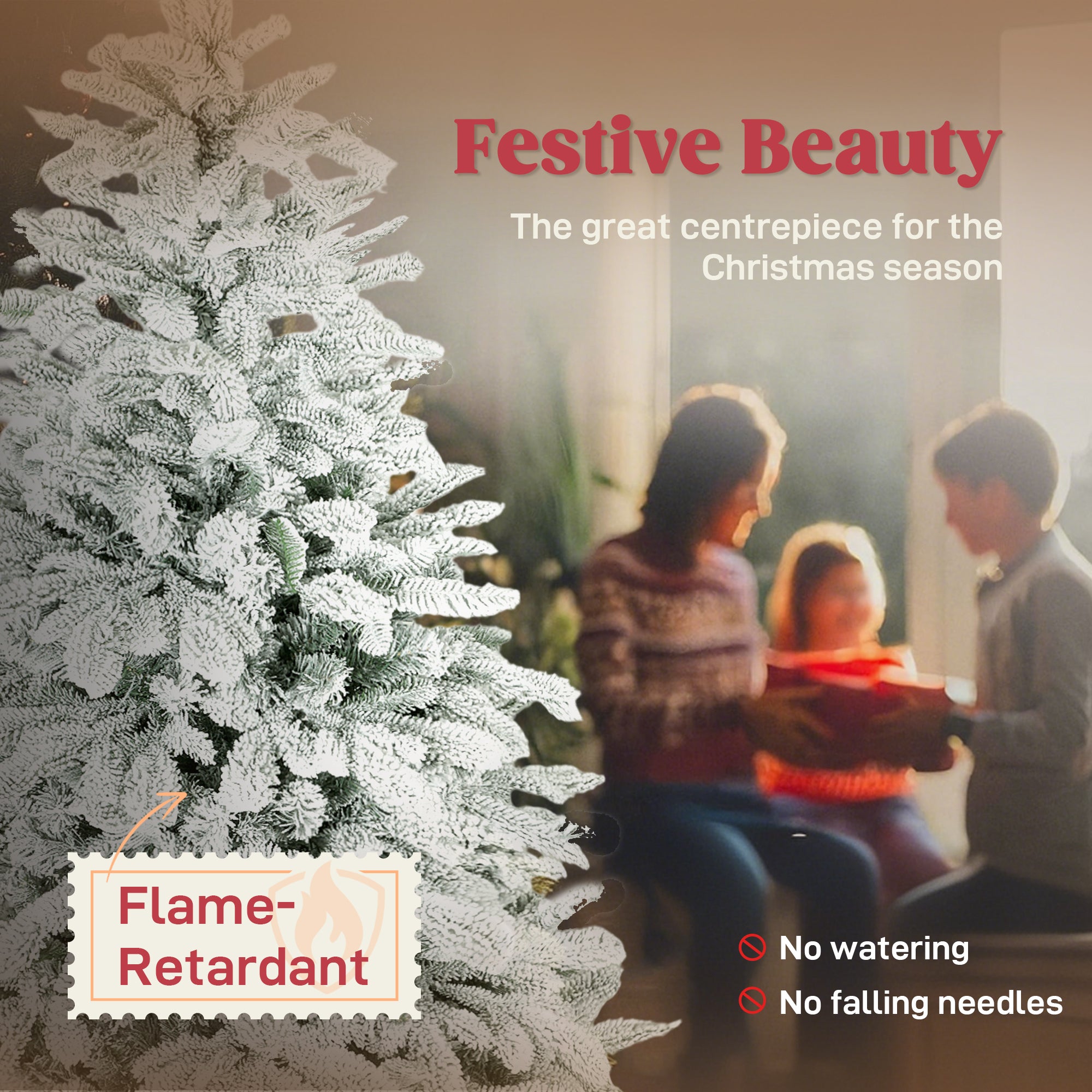 Kozy - 5 ft Artificial Flocked Christmas Tree with 717 Branches, Hinged Xmas Tree with Foldable Metal Stand, Easy Assembly for Home Office Decor